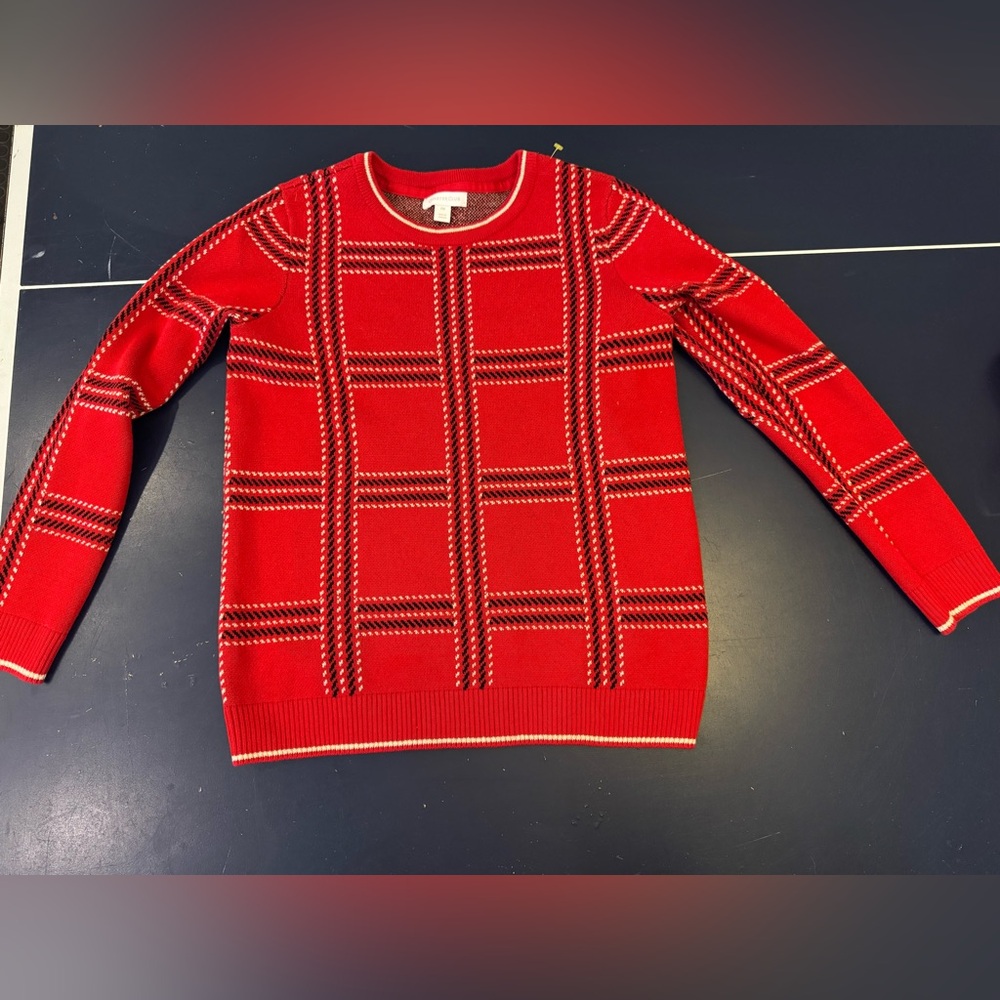 Charter Club Women's Red Tartan Plaid Sweater Size Petite Medium
